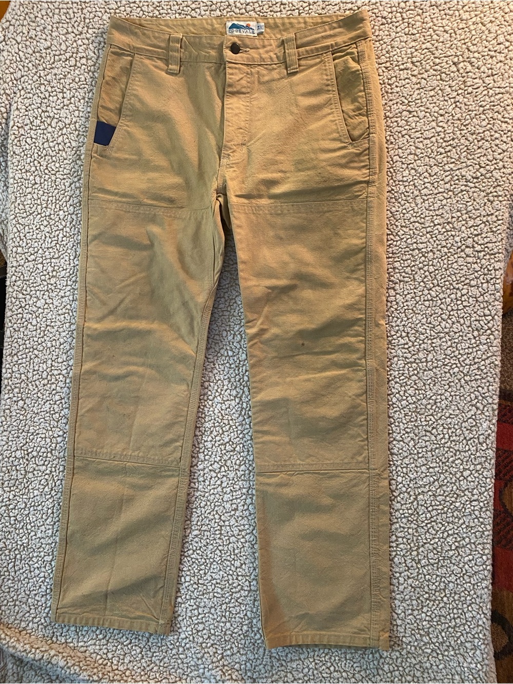 Edgevale Utility Canvas Work Pants Size 34 Khaki Tan Reinforced Knee Made In USA